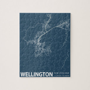 Puzzle Wellington Minimalist City Map Line Art in Blue