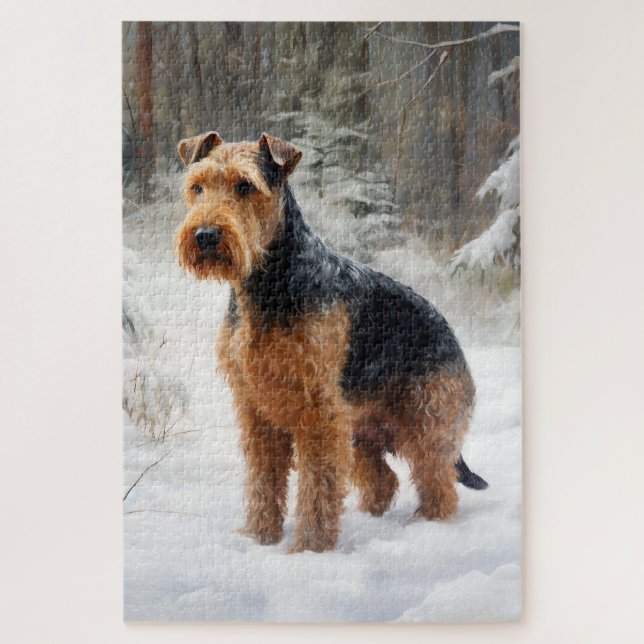 Puzzle Welsh Terrier Laisser Neige Noël (Vertical)