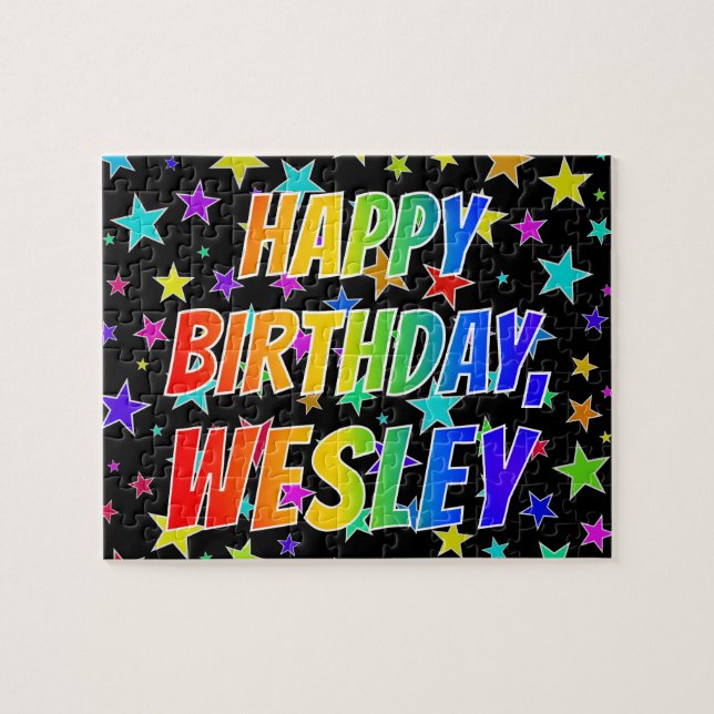 Puzzle "WESLEY" Prénom, Amusant "HEUREUX ANNIVERSAIRE" (Horizontal)