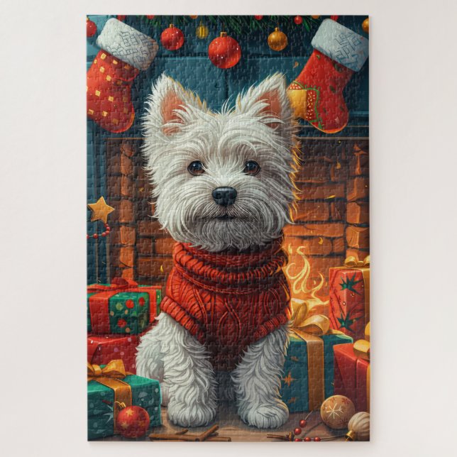 Puzzle West Highland White Terrier Avec Cadeaux De Noël (Vertical)