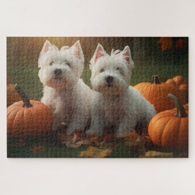 Puzzle West Highland White Terrier Chiot Citrouille d'aut (Horizontal)