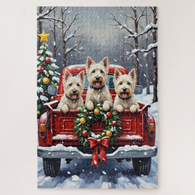 Puzzle West Highland White Terrier Christmas Red Truck (Vertical)