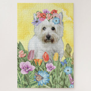 Puzzle West Highland White Terrier Dog Flowers