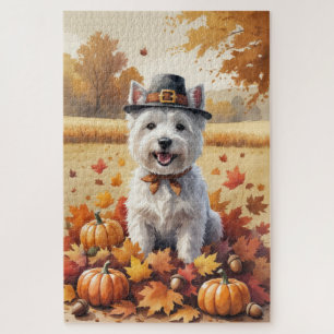 Puzzle West Highland White Terrier Feuilles d'automne