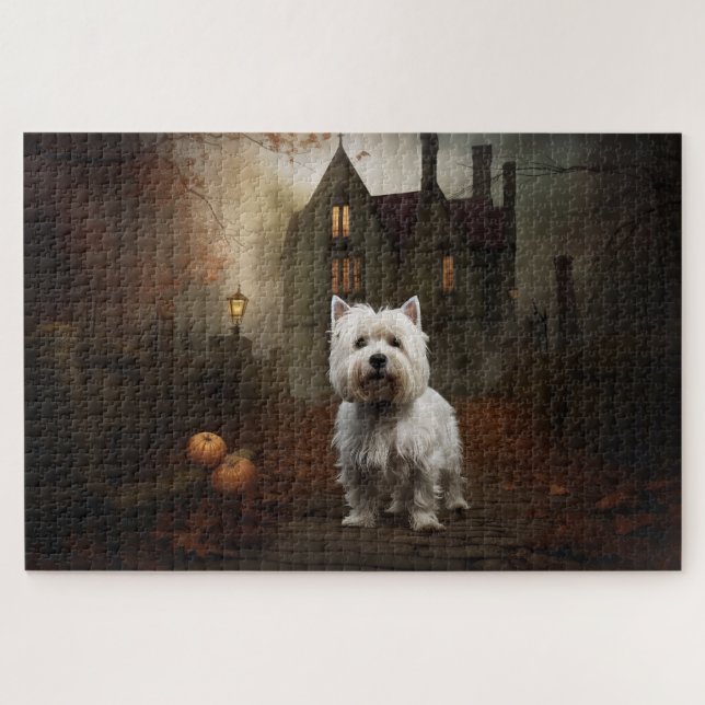 Puzzle West Highland White Terrier Halloween effrayant (Horizontal)
