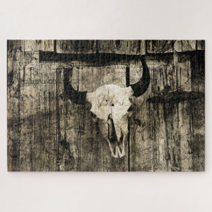 Puzzle Western Bull Skull Vintage Barn Bois Brown Russe