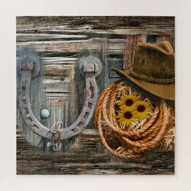 Puzzle Western Horseshoe Cowboy Hat Lasso (Vertical)
