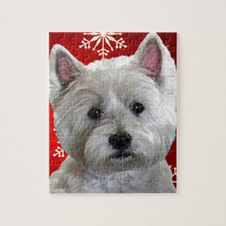 PUZZLE WESTIE AVEC DES FLOCONS DE NEIGE