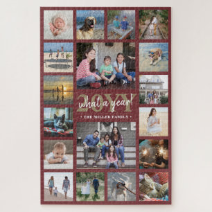 Puzzle What a Year Family Photo Collage Burgundy Red Gold