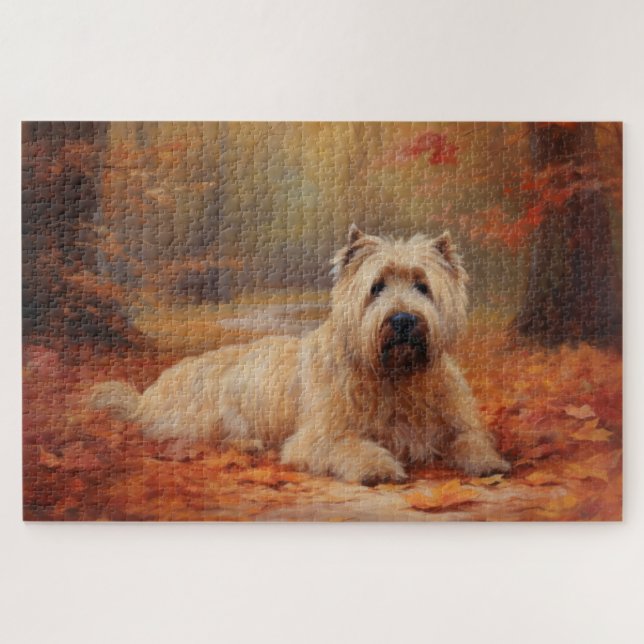 Puzzle Wheaten Terrier dans les feuilles d'automne automn (Horizontal)