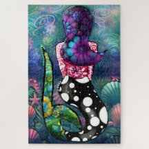 Whimsical Abstract Mermaid Nautical Teal Seashells