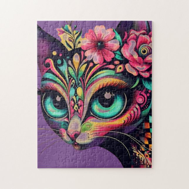 Puzzle Whimsical Big Eye Retro Diva Chat Kitty (Vertical)