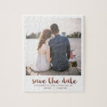 Puzzle Whimsical Brush Script Photo Save the Date Copper<br><div class="desc">Whimsical faux copper "save the date" brush script and one photo wedding save the date announcement puzzle.</div>