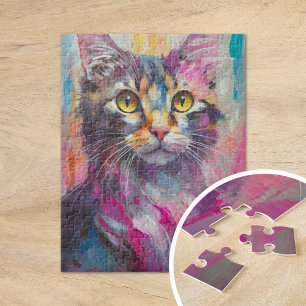 Puzzle Whimsical Cat Portrait Abstrait Art Moderne