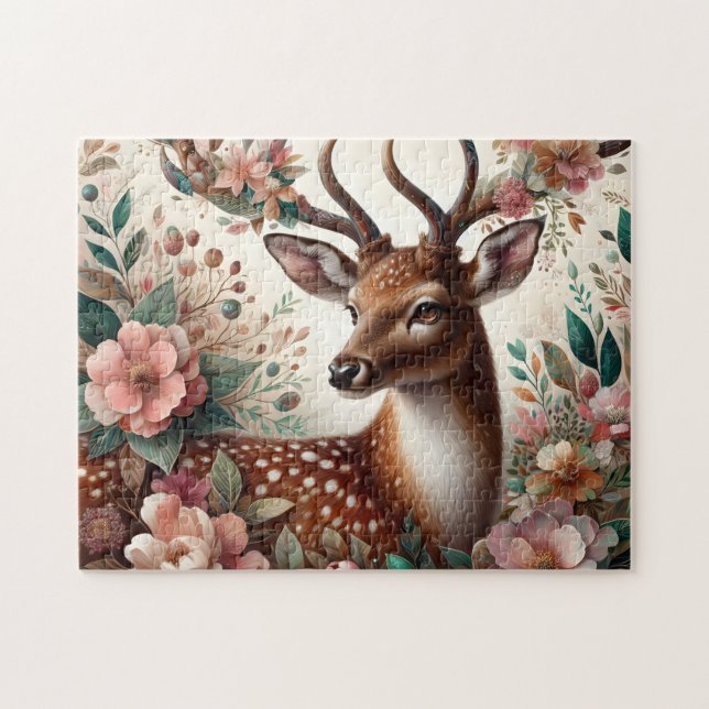 Puzzle Whimsical Floral Deer Forest (Horizontal)