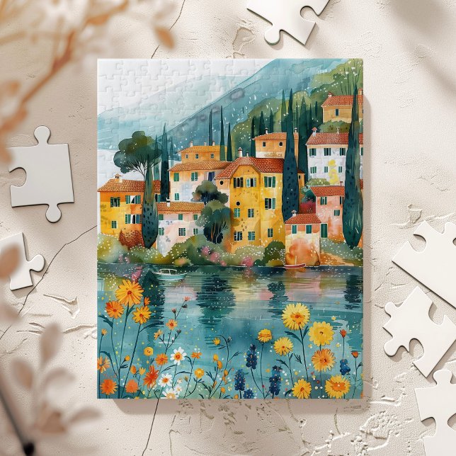 Puzzle Whimsical Italian Lakeside Village Art (Créateur téléchargé)