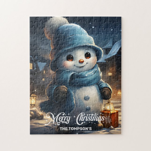 Puzzle Whimsical mignon bonhomme de neige avec lanterne d (Vertical)