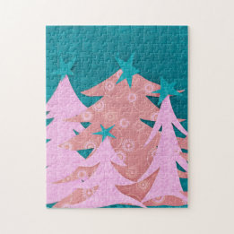 Puzzle Whimsical Pink Christmas Trees