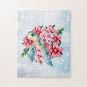 Puzzle Whimsical rose Noël Floral Tortue de mer