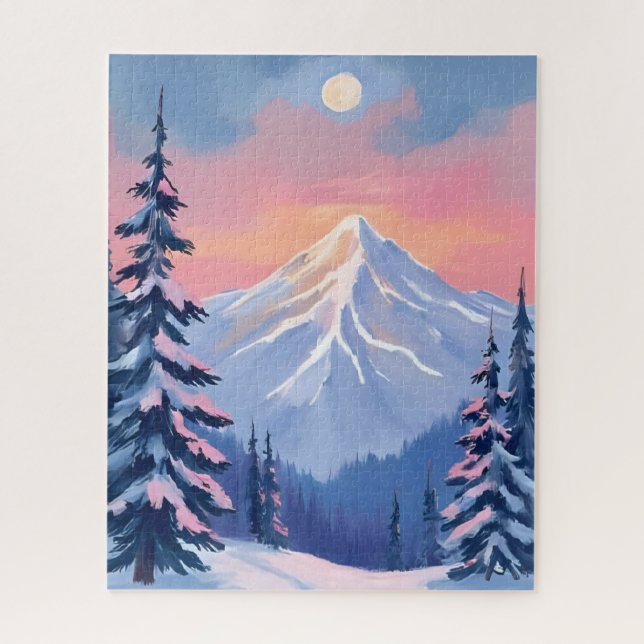 Puzzle Whispering Winter Peaks Mountain Pastel Pink Sky (Vertical)