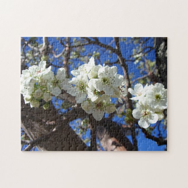 Puzzle White Blossom Clusters Spring Flowering Pear Tree (Horizontal)
