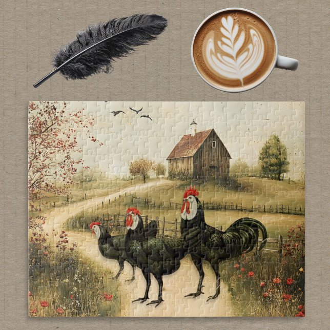 Puzzle White Faced Black Spanish Bantam Roosters Chickens (Créateur téléchargé)