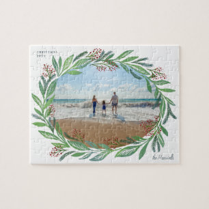 Puzzle  White Illustrated Leaf Wreath Photo Frame