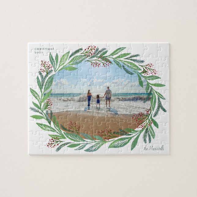 Puzzle  White Illustrated Leaf Wreath Photo Frame (Horizontal)