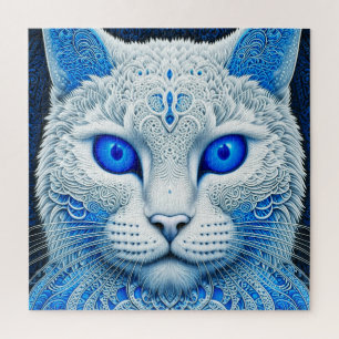 Puzzle White Mystical Cat Ethereal AI Art