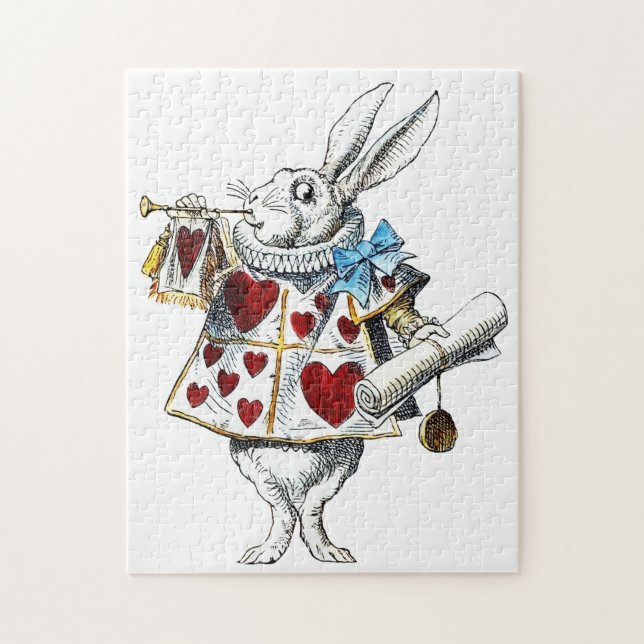 Puzzle White Rabbit Alice Wonderland Hearts (Vertical)