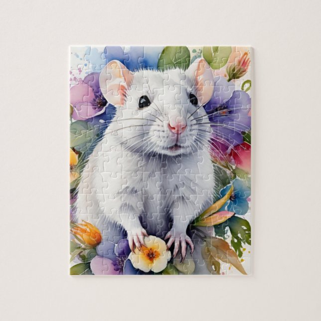 Puzzle White Rat Mouse Family Pet Portrait (Vertical)
