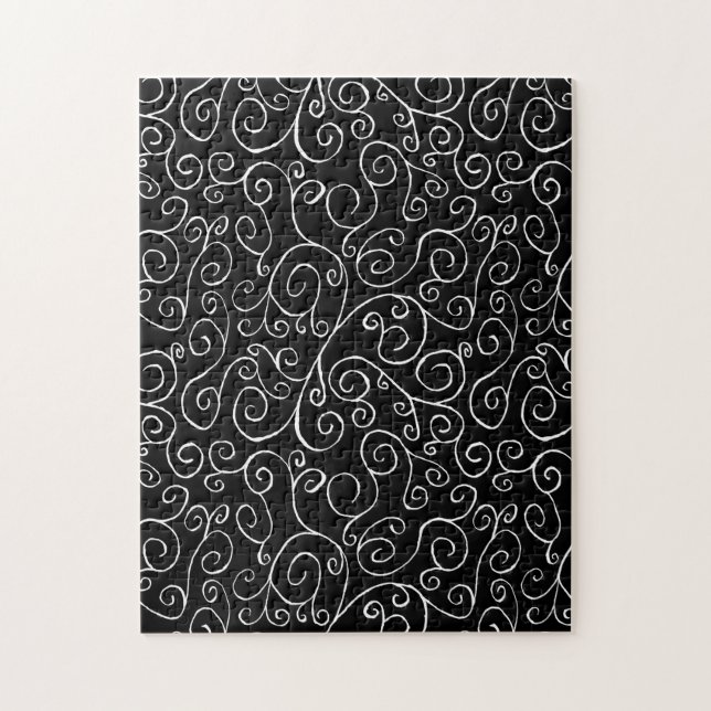 Puzzle White Scrolling Curves on Solid Black Challenging (Vertical)