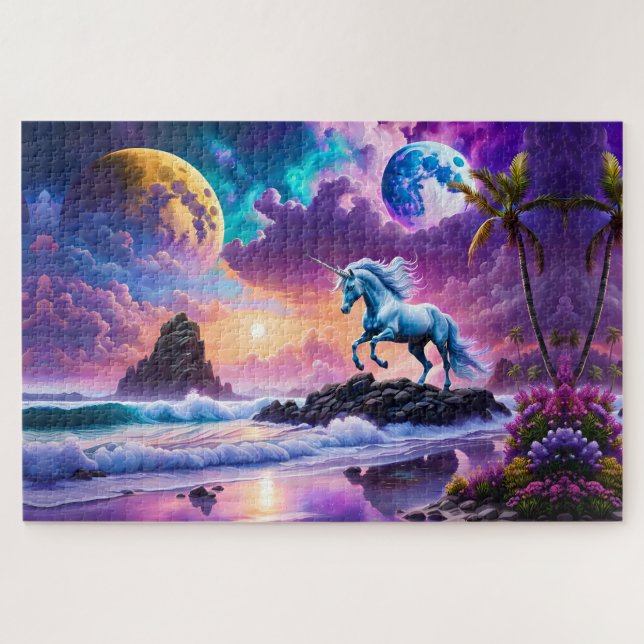 Puzzle White Unicorn Imaginaire Tropical Beach (Horizontal)
