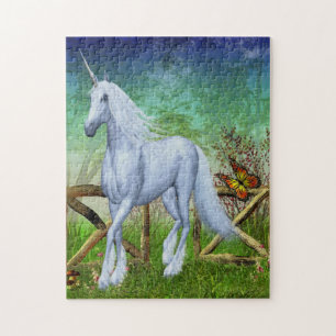 Puzzle White Unicorn Woodland Gate Imaginaire Cheval Art