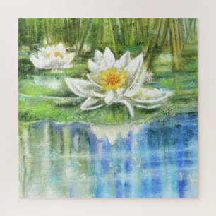 Puzzle White Water Lily Nymphaea alba - Peinture original