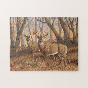 Puzzle Whitetail Deer Buck & Doe Autumn Maple Trees