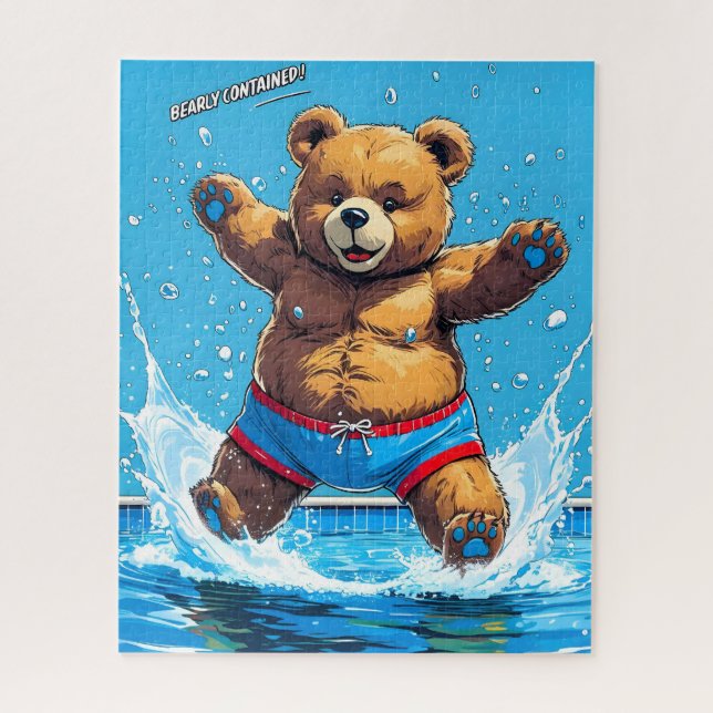 Puzzle Wild Bear Summer Vintage Pool  (Vertical)