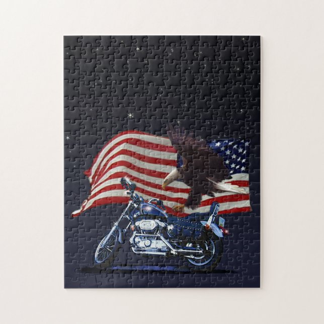 Puzzle Wild & Free - Aigle patriotique, Motorbike & US Dr (Vertical)