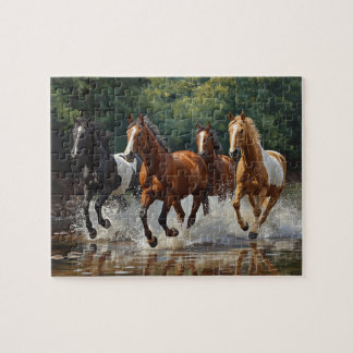 Puzzle Wild Horses Galloping Water Splash Painting