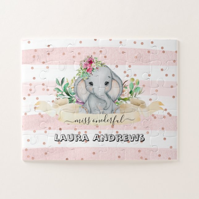 Puzzle Wild One - Baby Elephant and Flowers 1er anniversa (Horizontal)