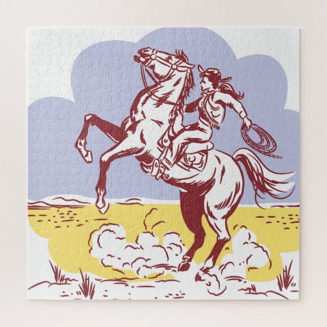 Puzzle Wild West Cowgirl : Dessin Vintage Line. (Vertical)