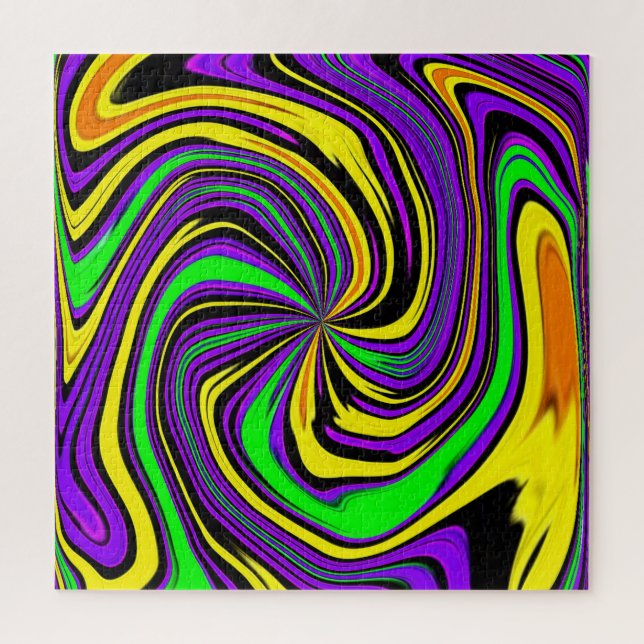 Puzzle Wild Wet Paint Swirl in Green Purple and Yellow (Vertical)