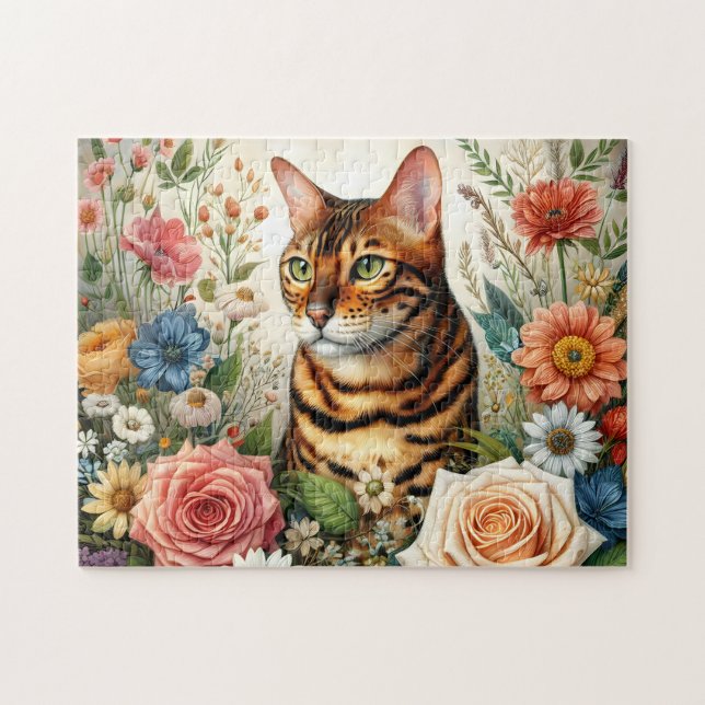 Puzzle Wildflower Bengal Cat (Horizontal)