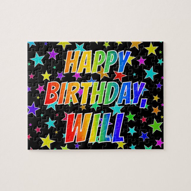 Puzzle "WILL" Prénom, amusant "HEUREUX ANNIVERSAIRE" (Horizontal)