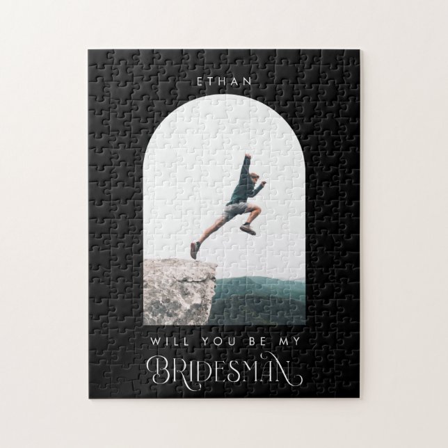 Puzzle Will you be my Bridesman Minimal Photo Black Arch (Vertical)
