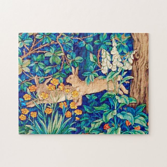 Puzzle William Morris "Deux Hares" dans une forêt (Horizontal)