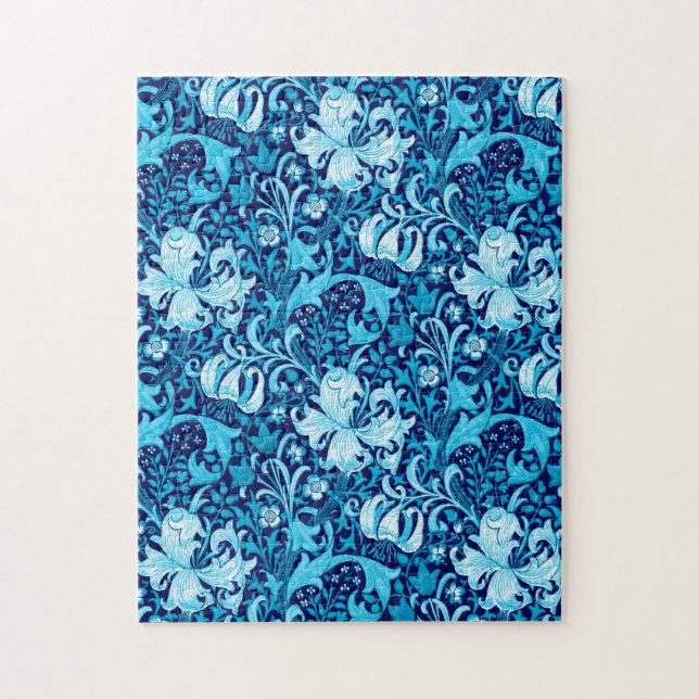 Puzzle William Morris Iris et Lys, Bleu Indigo & Blanc (Vertical)