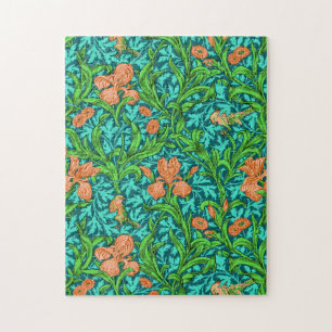 Puzzle William Morris Irises, orange et turquoise