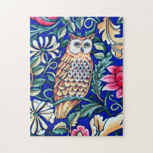 Puzzle William Morris Owl Tapestry, Beige et Cobalt Blue
