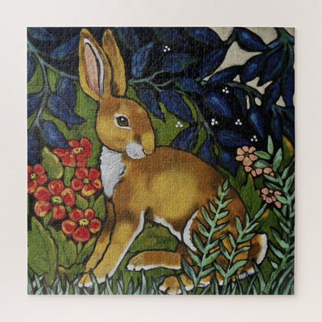 Puzzle William Morris Style Rabbit Lièvre Bois Animaux (Vertical)